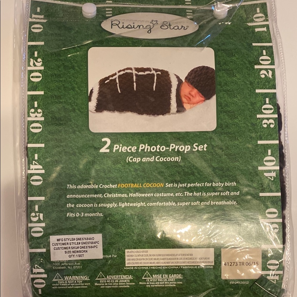 Rising Star 2 piece Photo- Prop Set Football cap and cocoon NWT